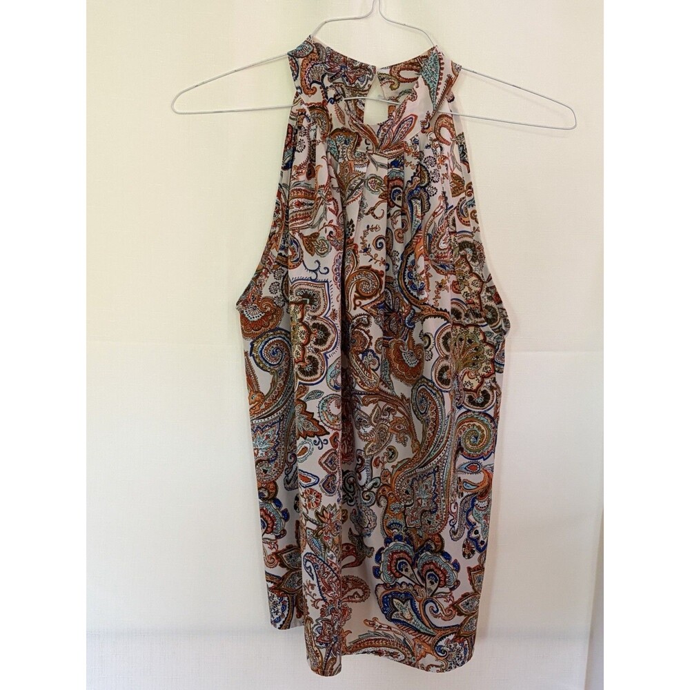 Women's Multicolor Paisley Halter Sleeveless Button-Back Woven Blouse Size M